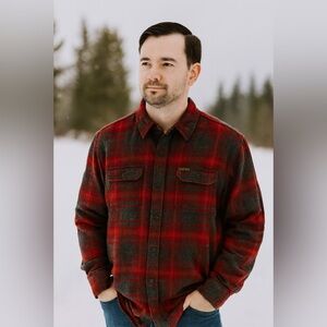 Orvis Red and Gray Plaid Button-Up Shirt